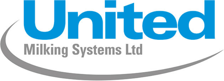 United milking systems grey & blue logo, white background