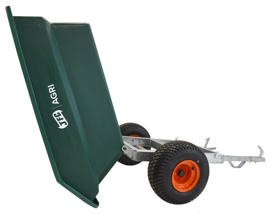 400 Litre ATV Tipping Trailer (Green) tipping forward side view