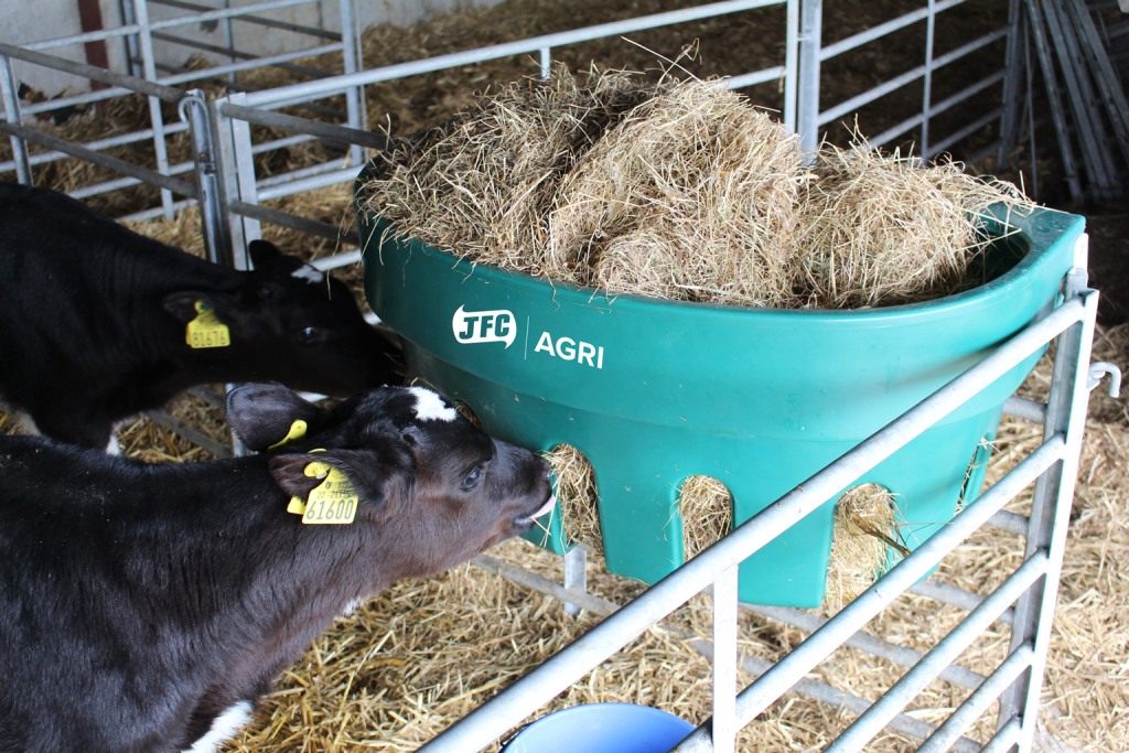 Gate Hay Feeder (Green) cows eating