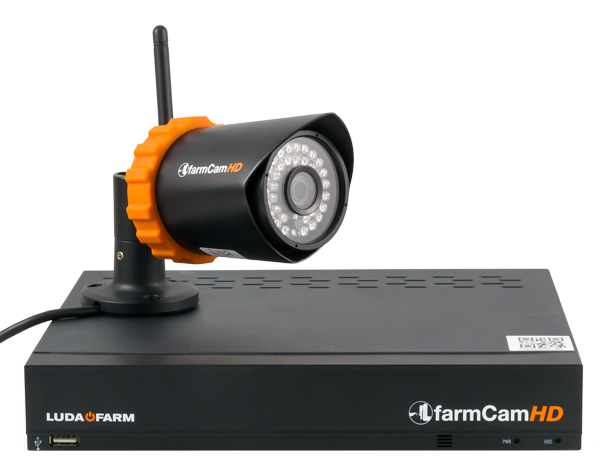 Farm Cam HD Starter Pack (1 x Camera & 1 x Receiver) camera on top of receiver