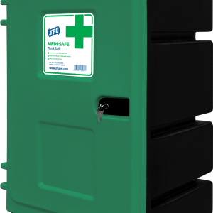 Medi-Safe Storage Cabinet (Black & Green) closed front view