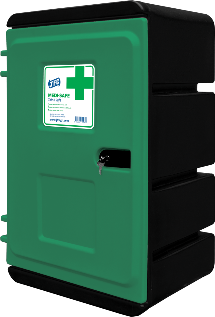 Medi-Safe Storage Cabinet (Black & Green) closed front view