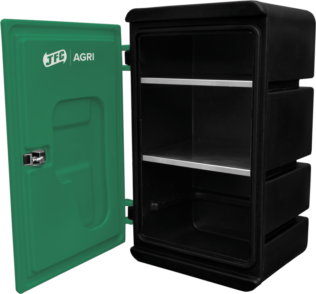 Medi-Safe Storage Cabinet (Black & Green) open & empty