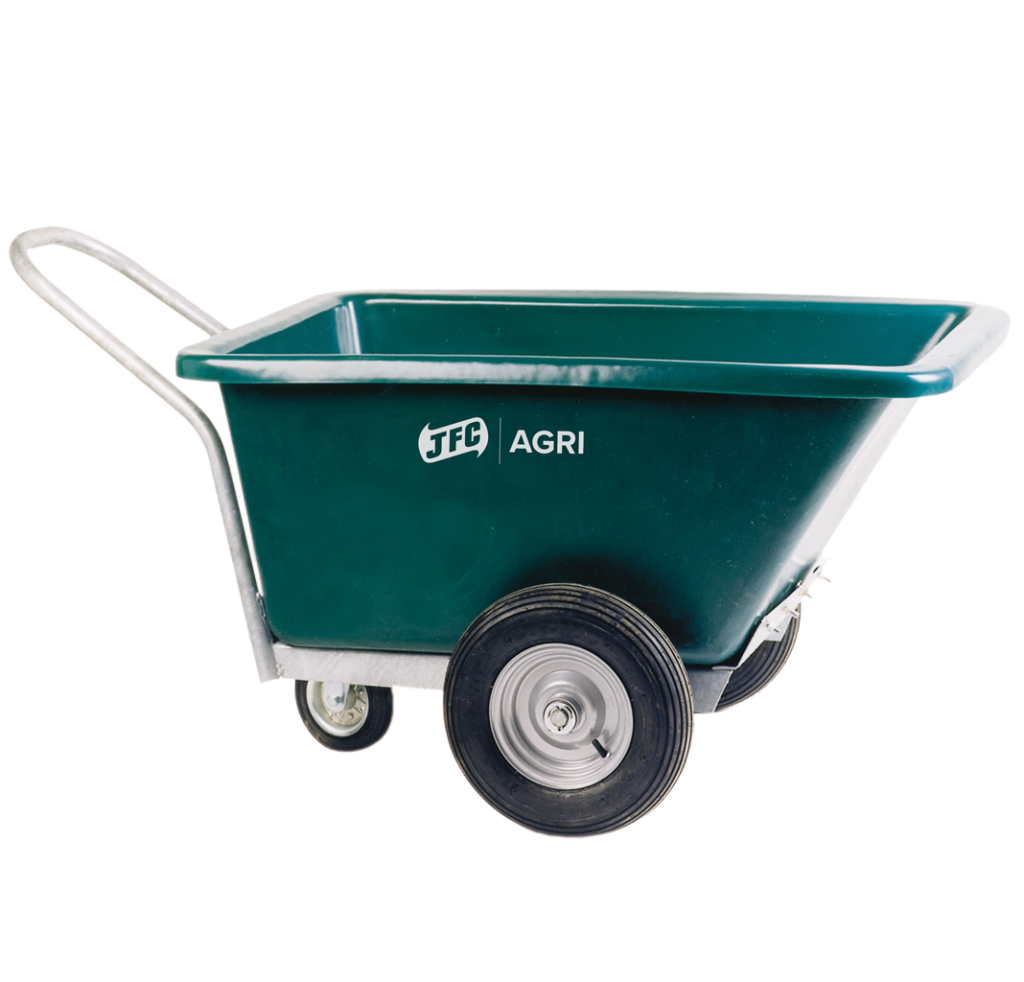 250 Litre Fixed Body Swivel Wheelbarrow (Green) side profile