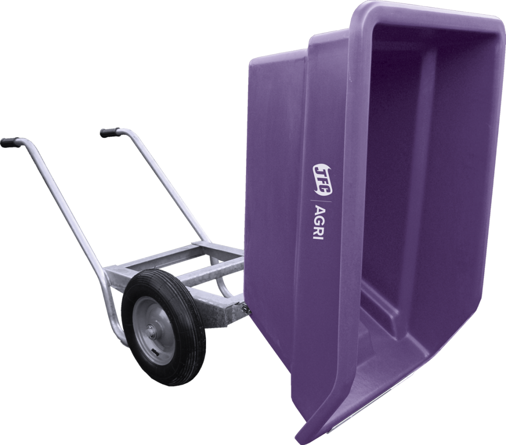 Purple 250 Litre Tipping Wheelbarrow being tipped forward