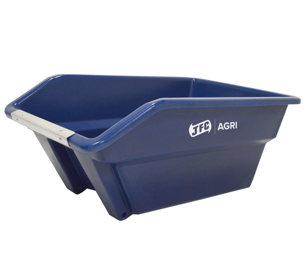 250 Litre Wheelbarrow / ATV Trailer Body (Blue) front side view