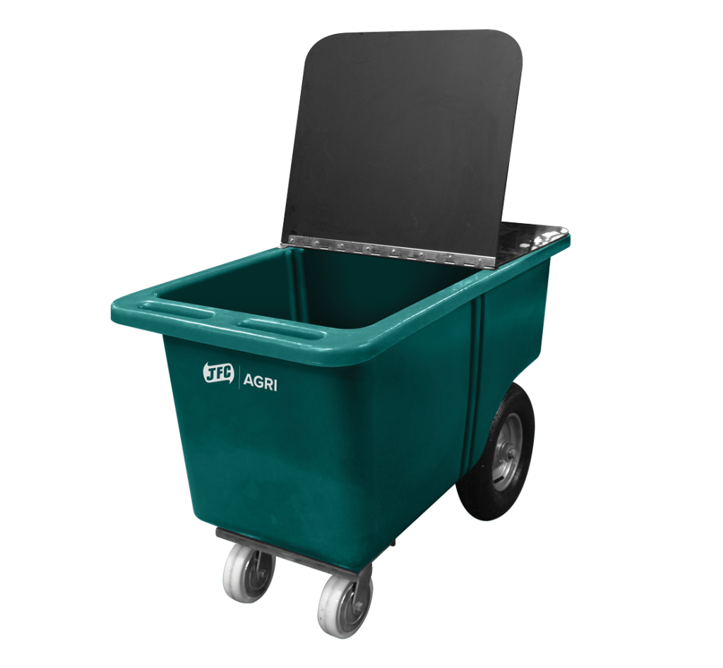 Hinged lid for green trolley half open