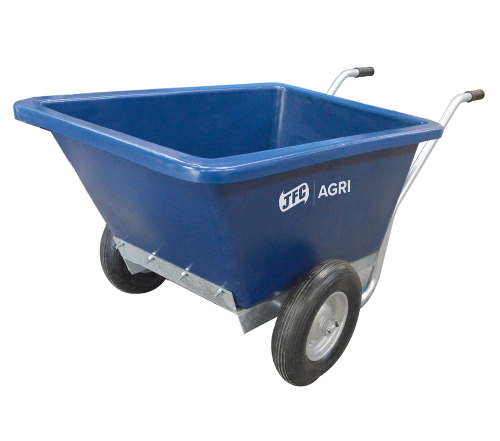 Blue 250Ltr Fixed body Wheelbarrow front view