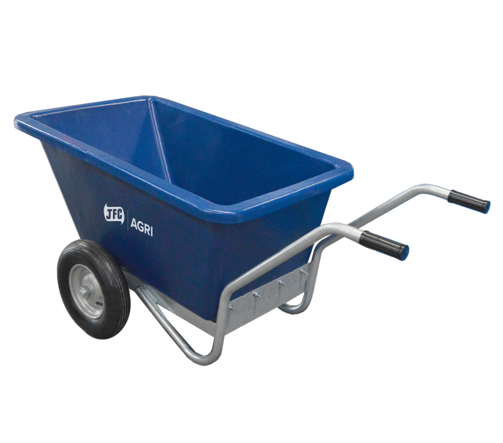 Blue 250Ltr Fixed body Wheelbarrow back view