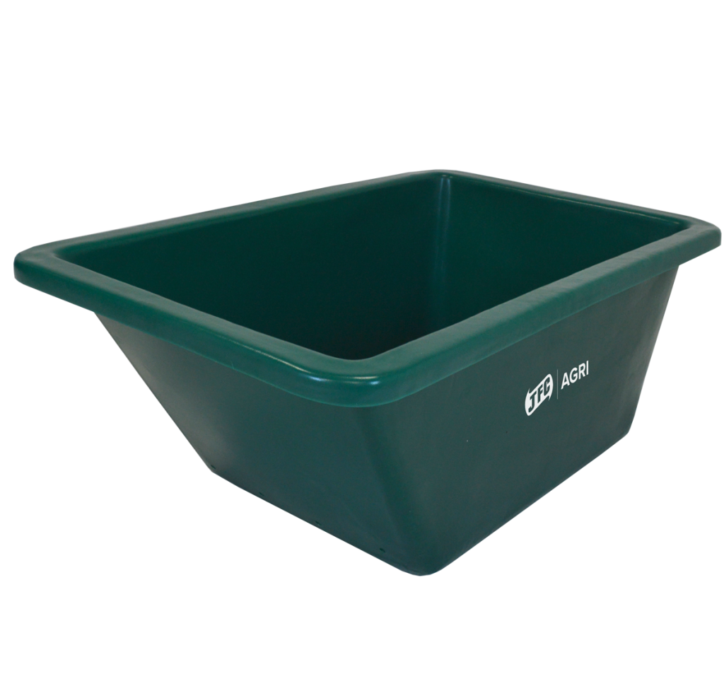 Green 280Ltr Twin Wheelbarrow Body front view