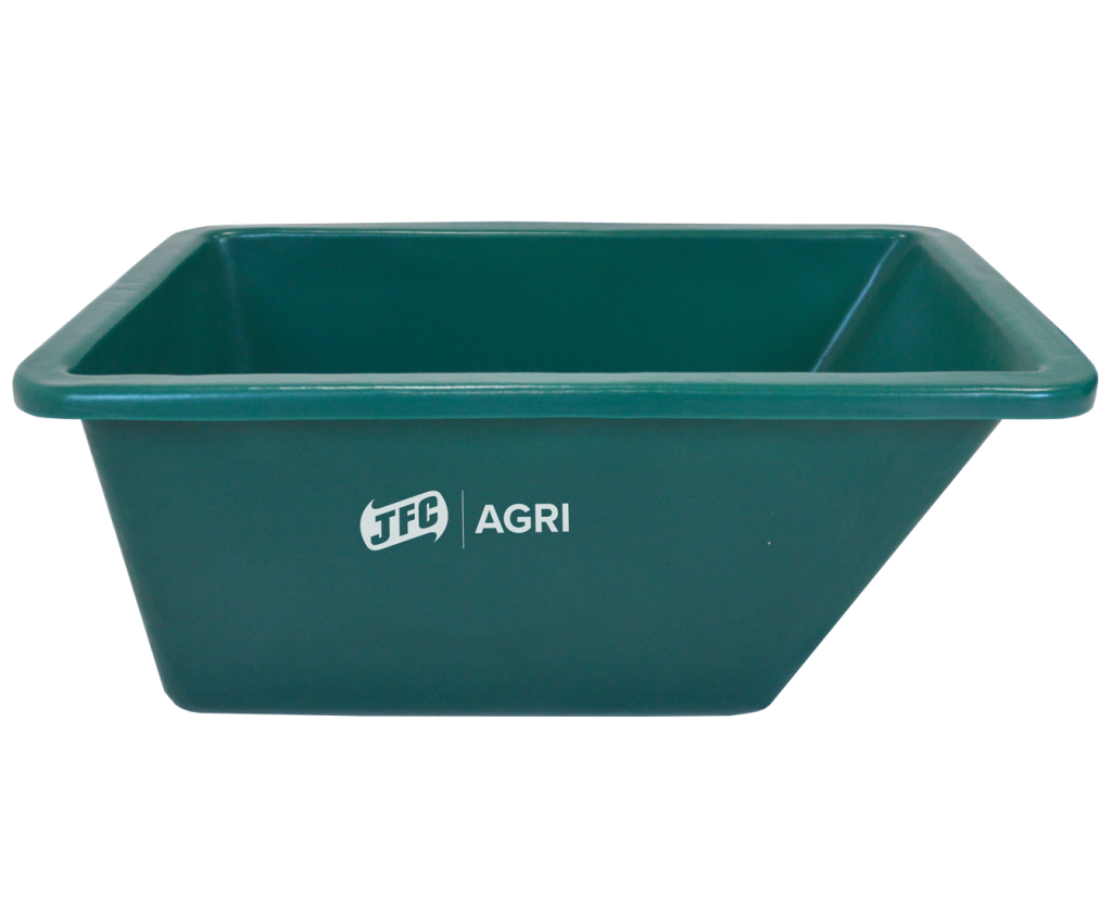 Green 280Ltr Twin Wheelbarrow Body side view