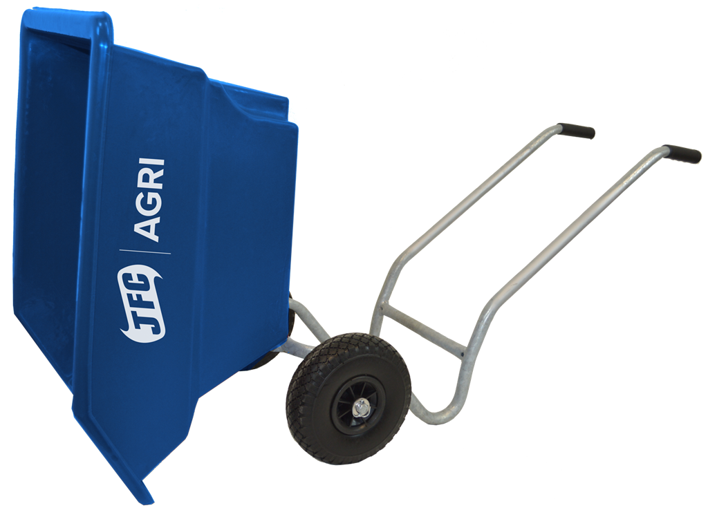 125 Litre Mini Tipping Wheelbarrow (Blue) tipped forward